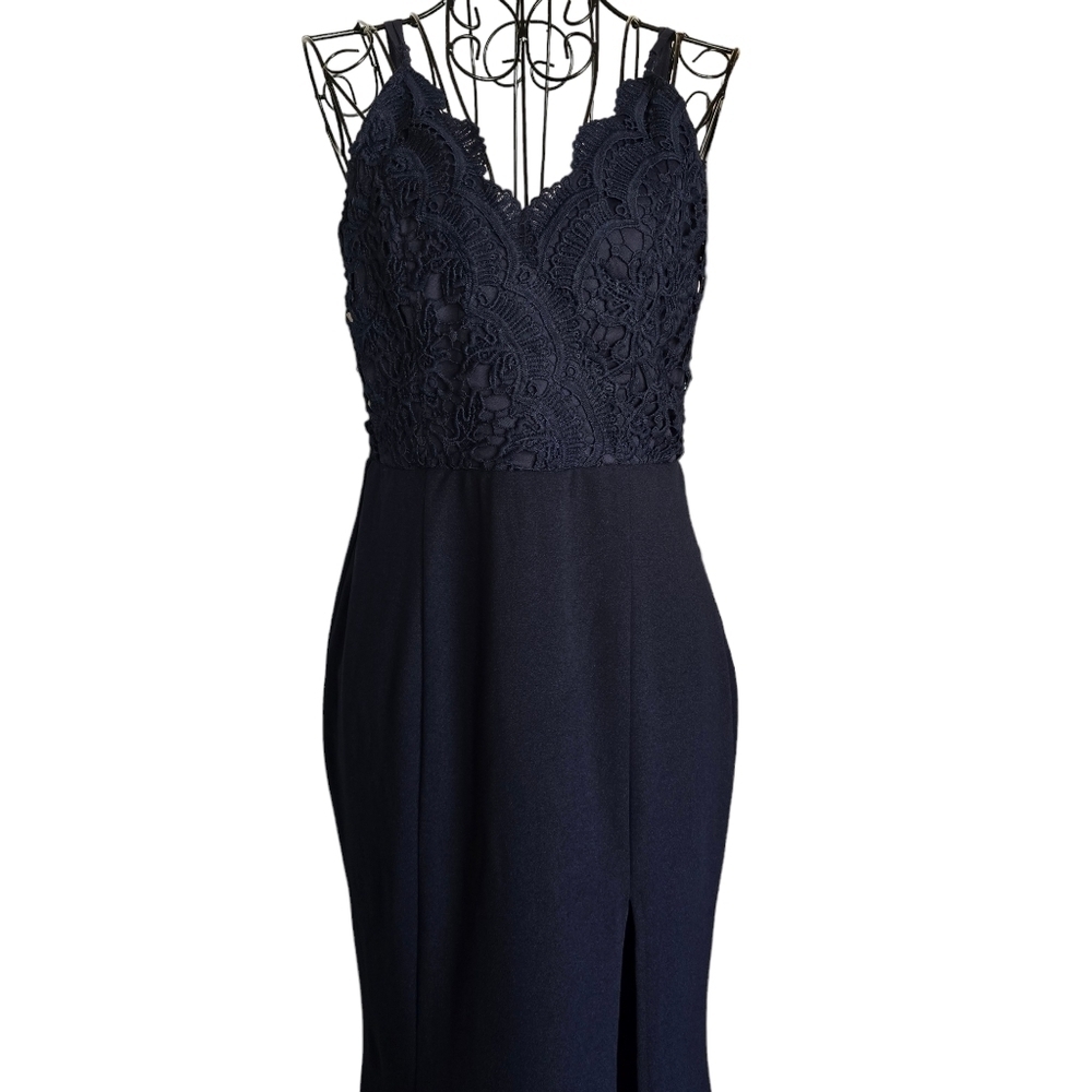 🔥Lulu's Leandra Navy Blue Lace Maxi Dress, Size S - Picture 5 of 10